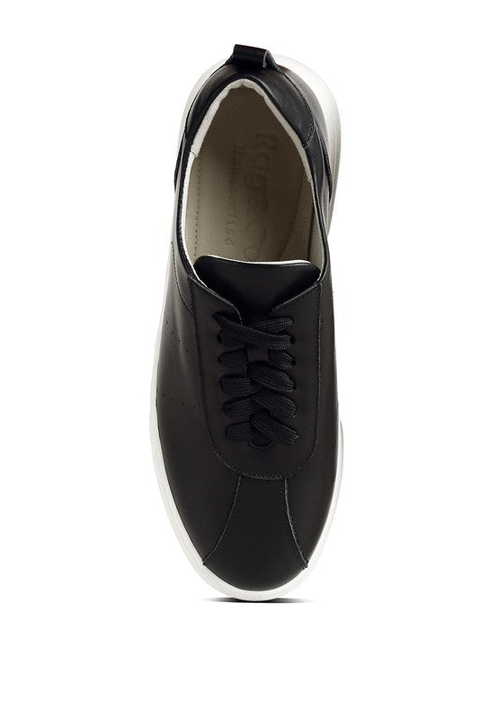 MAGULL Solid Lace Up Leather Sneakers