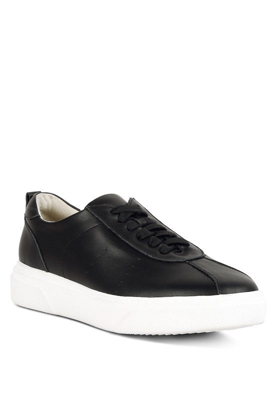 MAGULL Solid Lace Up Leather Sneakers