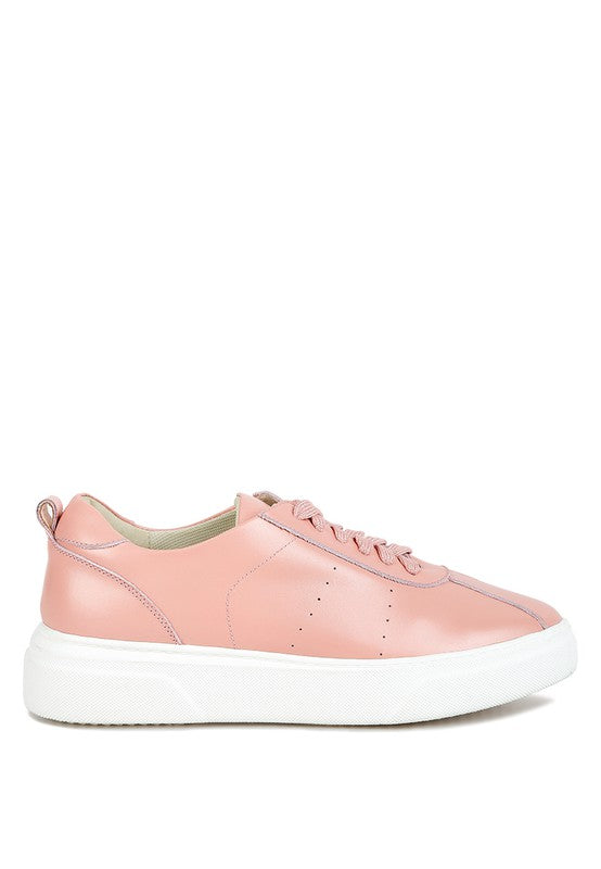 MAGULL Solid Lace Up Leather Sneakers