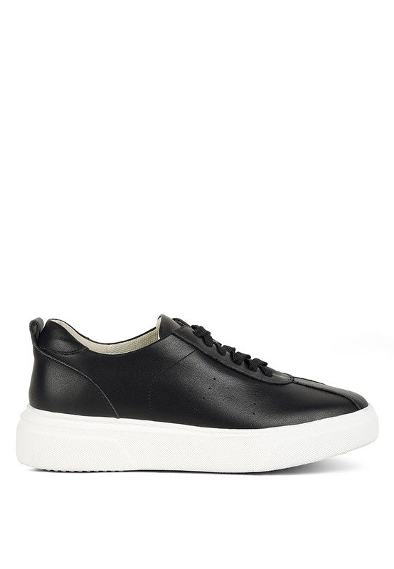 MAGULL Solid Lace Up Leather Sneakers